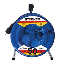 Удлинитель на катушке 4-местный с/з, 50м, серия Professional, синий, PRF02-31-50 (80099) STEKKER
