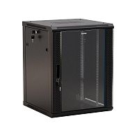 Шкаф настенный TWB-1245-GP-RAL9004 19дюйм 12U 650х600х450мм стеклян. дверь с перфорацией по бокам ру