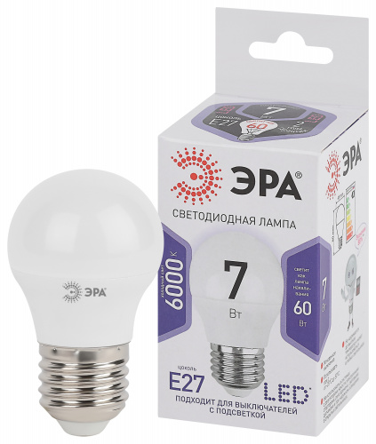 Лампочка светодиодная ЭРА STD LED P45-7W-860-E27 E27 / Е27 7Вт шар холодный дневной свет фото 3