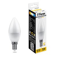 Лампа светодиодная, (7W) 230V E14 2700K C37, LB-97 FERON