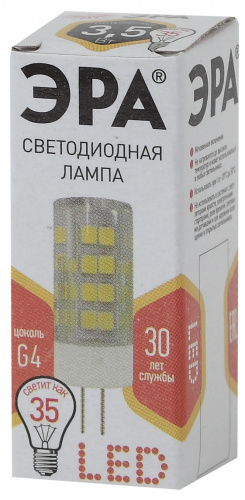 Лампочка светодиодная ЭРА STD LED JC-3,5W-220V-CER-827-G G4 3,5Вт керамика капсула теплый белый свет фото 4