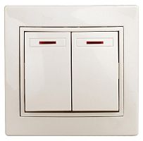1-105-02 Intro Выключатель двойной с подсветкой, 10А-250В, IP20, СУ, Plano, сл.кость (10/200/2400)