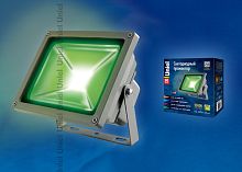 Прожектор светодиодный ULF-S01-30W/GREEN IP65 110-240В . Зеленый свет. Корпус серый.