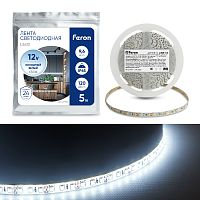 Лента светодиодная, 120SMD(2835)/m 9.6W/m 12V 5m 6500К, LS613 FERON