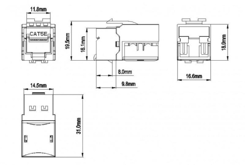 Вставка Keystone Jack RJ-45(8P8C) категория 5e KJ9-8P8C-C5e-90-WH бел. Hyperline 432595 фото 2