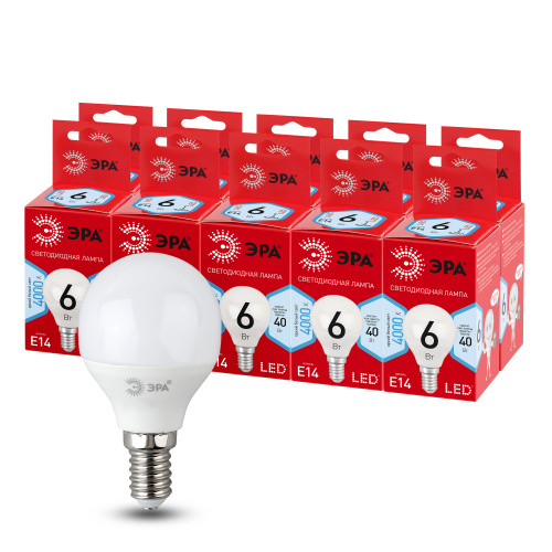 Лампочка светодиодная ЭРА RED LINE LED P45-6W-840-E14 R E14 / Е14 6Вт шар нейтральный белый свет фото 5