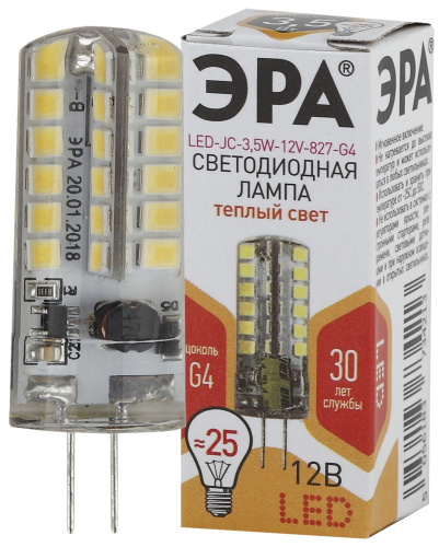 Лампочка светодиодная ЭРА STD LED JC-3,5W-12V-827-G4 G4 3,5Вт капсула теплый белый свет фото 2
