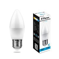 Лампа светодиодная, (7W) 230V E27 6400K C37, LB-97 FERON