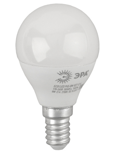 Лампочка светодиодная ЭРА RED LINE ECO LED P45-8W-827-E14 E14 / Е14 8Вт шар теплый белый свет фото 4
