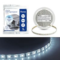 Лента светодиодная, 60SMD(5050)/m 14.4W/m 12V 5m 6500К, LS606 FERON