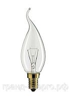 DECOR С35 FLAME CL 40W E14  (230V) FOTON_LIGHTING  (S107) -  лампа свеча на ветру прозрачная