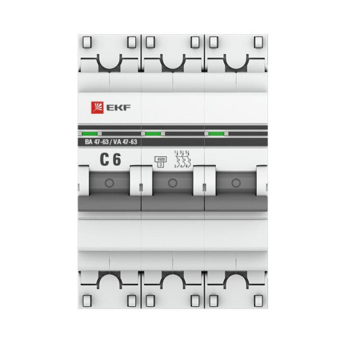 Автоматический выключатель 3P 6А (C) 4,5kA ВА 47-63 EKF PROxima mcb4763-3-06C-pro фото 2