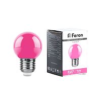 Лампа светодиодная, (1W) 230V E27 розовый G45, LB-37 FERON