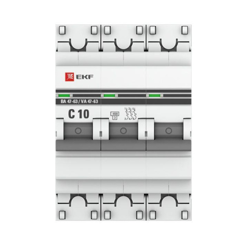 Автоматический выключатель 3P 10А (C) 4,5kA ВА 47-63 EKF PROxima mcb4763-3-10C-pro фото 2