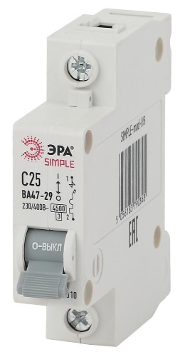 Автоматический выключатель ЭРА SIMPLE SIMPLE-mod-05 ВА 47-29 1P 25А кривая C 4,5кА
