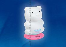 Светильник-ночник  с аккумулятором DTL-305-Медвежонок/3color/Base pink/Rech пластик с светодиодом мощностью 0.5 вт. Пластиковый корпус розового цвета