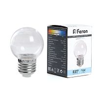 Лампа светодиодная, (1W) 230V E27 6400K G45 прозрачная, LB-37 FERON