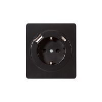 Розетка ROUND 1-ая с/з с/у з/ш 16А с USB A+C быстрой зарядки 5В/3А оникс KRANZ
