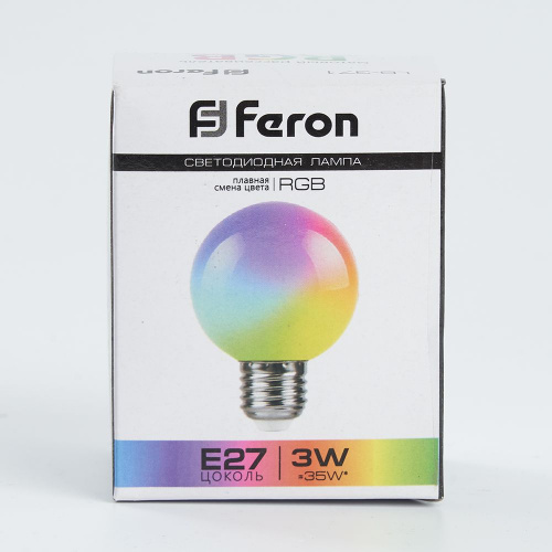 Лампа светодиодная,  (3W) 230V E27 RGB G60, LB-371 матовый плавная сменая цвета FERON фото 2