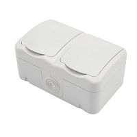 Блок горизонтальный 2 розетки (керамика) Mini OG IP54 с/з, о/у, белый KRANZ