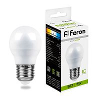 Лампа светодиодная, (7W) 230V E27 4000K G45, LB-95 FERON