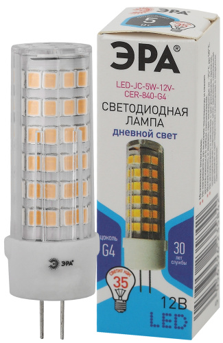 Лампочка светодиодная ЭРА STD LED JC-5W-12V-CER-840-G4 G4 5 Вт керамика капсула нейтральный белый св фото 2