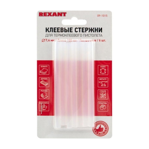 Стержни клеевые REXANT Ø 7 мм, 100 мм, прозрачные (6 шт./уп.) (блистер) Новинка! фото 2