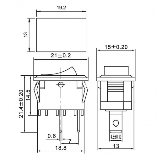 Выключатель клавишный 250V 6А (2с) ON-OFF красный Mini (RWB-201, SC-768) REXANT фото 2