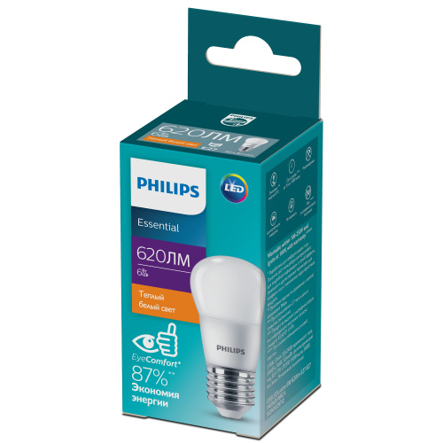 Лампочка светодиодная Philips ESS LEDLustre P45 6Вт 2700K Е27 / E27 шар матовый теплый белый свет фото 2