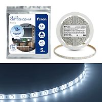 Лента светодиодная, 60SMD(2835)/m 4.8W/m 12V IP65 5m, 6500К, LS604 FERON