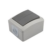 Выключатель двухклавишный INDUSTRIAL IP54 о/у, серый KRANZ