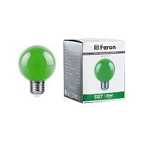 Лампа светодиодная,  (3W) 230V E27 зеленый G60, LB-371 FERON