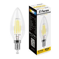 Лампа светодиодная, (9W) 230V E14 2700K прозрачная, LB-73 FERON