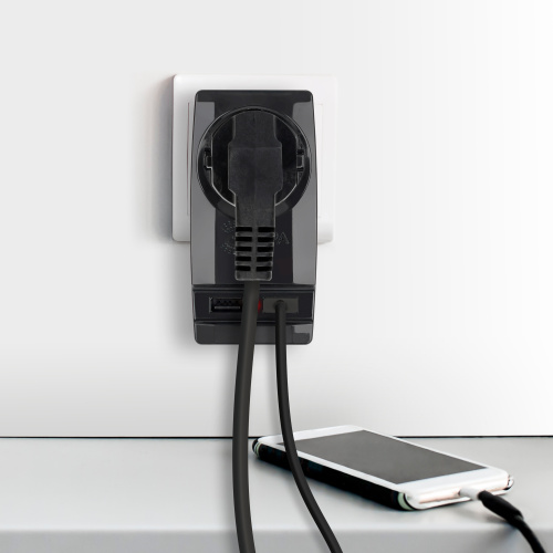 Разветвитель электрический ЭРА на 1 розетку + 2 USB с заземлением 16А черный фото 10
