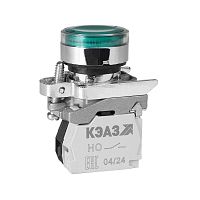 Кнопка КМЕ4611мЛС-24В-зеленый-1но+1нз-цилиндр-индикатор-IP65 КЭАЗ 273063