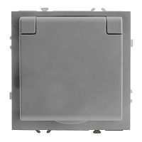 Розетка 1-местная с крышкой с защ. штор, STEKKER, б/з, 250В, 16А, серия Эмили, RST16-5113-10, платиново-серый, soft touch