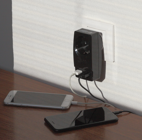 Разветвитель электрический ЭРА на 1 розетку + 2 USB с заземлением 16А черный фото 5