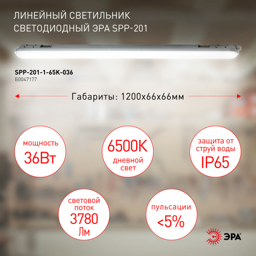 Линейный светодиодный светильник ЭРА SPP-201-1-65K-036 36Вт 6500К 3780Лм IP65 1200 прозрачный фото 7