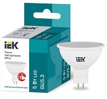 Лампа светодиодная Eco 5Вт MR16 софит 4000К нейтр. бел. GU5.3 450лм 230-240В IEK LLE-MR16-5-230-40-GU5