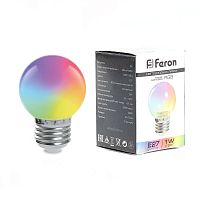 Лампа светодиодная, (1W) 230V E27 RGB G45, LB-37 матовый быстрая смена цвета FERON
