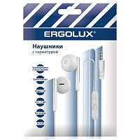 Наушники вакумные с микрофоном проводные ELX-WHP01P-C01 ПРОМО 3.5мм 1.2м пакет бел. Ergolux 15277