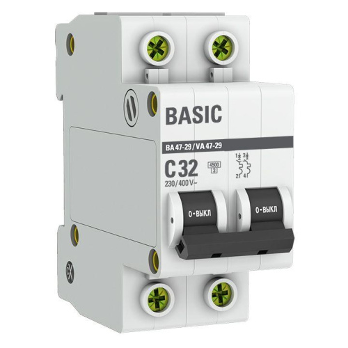 Автоматический выключатель 2P 32А (C) 4,5кА ВА 47-29  Basic mcb4729-2-32C