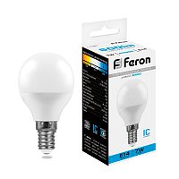 Лампа светодиодная,  (7W) 230V E14 6400K G45, LB-95 FERON