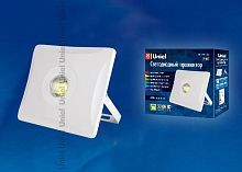 Прожектор светодиодный ULF-F11-30W/DW IP65 180-240В. Корпус белый. Цвет свечения дневной белый. Упаковка картон.