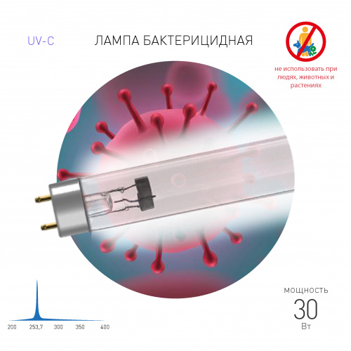 Бактерицидная ультрафиолетовая лампа ЭРА UV-С ДБ 30 Т8 G13 30 Вт Т8 фото 3