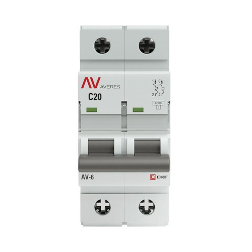 Выключатель автоматический AV-6 2P 20A (C) 6kA EKF AVERES mcb6-2-20C-av фото 2