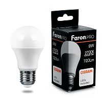 Лампа светодиодная, (9W) 230V E27 2700K A60, LB-1009 FERON