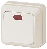 Выключатель Intro Quadro 2-102-02 одноклавишный с подсветкой, 10А-250В, IP20, ОУ, слоновая кость