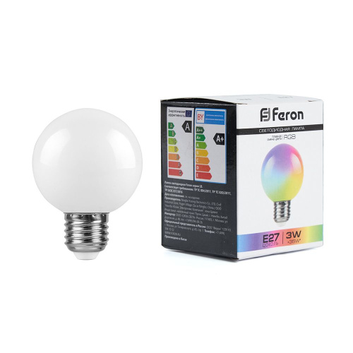 Лампа светодиодная,  (3W) 230V E27 RGB G60, LB-371 матовый плавная сменая цвета FERON