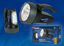 Фонарь Uniel S-SL017-BA Black серии Стандарт Distance light — Double force, пластиковый корпус, 3 W LED + 15 LED, упаковка — цветной короб, 3,7 V 1000 mAh Lithium